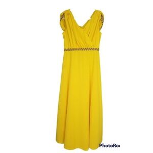 Vintage Sequined Yellow Sleeveless Maxi Dress Women's Size 16